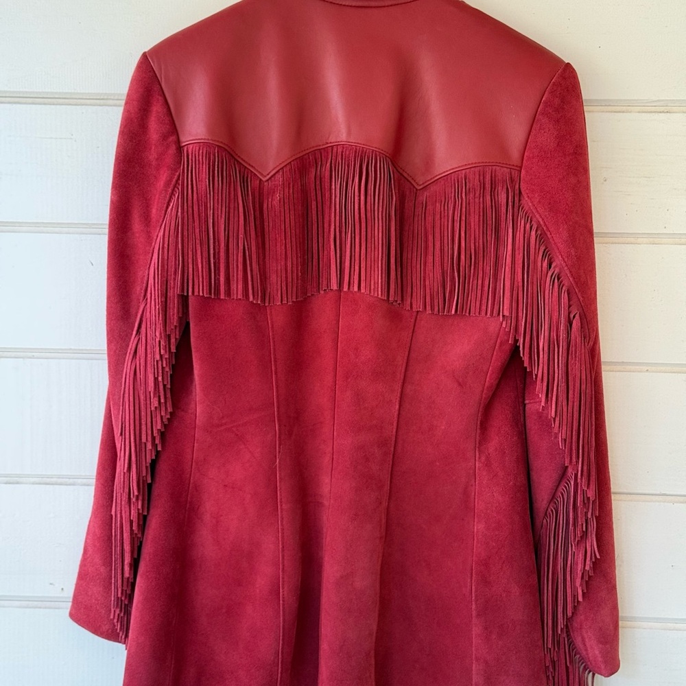 Vintage Red Leather Fringe Jacket